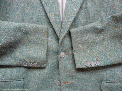 Vintage Mens 1950s Suit 2 Piece Single Breasted Japanese Custom Tailored Spearmint Green Flecked Wool Donegal Tweed 36" 38" Long