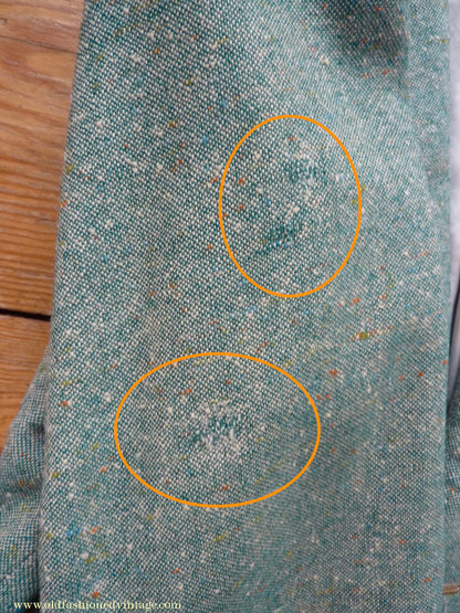 Vintage Mens 1950s Suit 2 Piece Single Breasted Japanese Custom Tailored Spearmint Green Flecked Wool Donegal Tweed 36" 38" Long