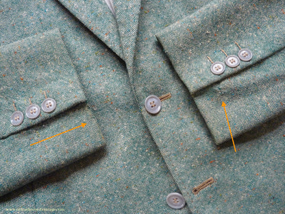 Vintage Mens 1950s Suit 2 Piece Single Breasted Japanese Custom Tailored Spearmint Green Flecked Wool Donegal Tweed 36" 38" Long