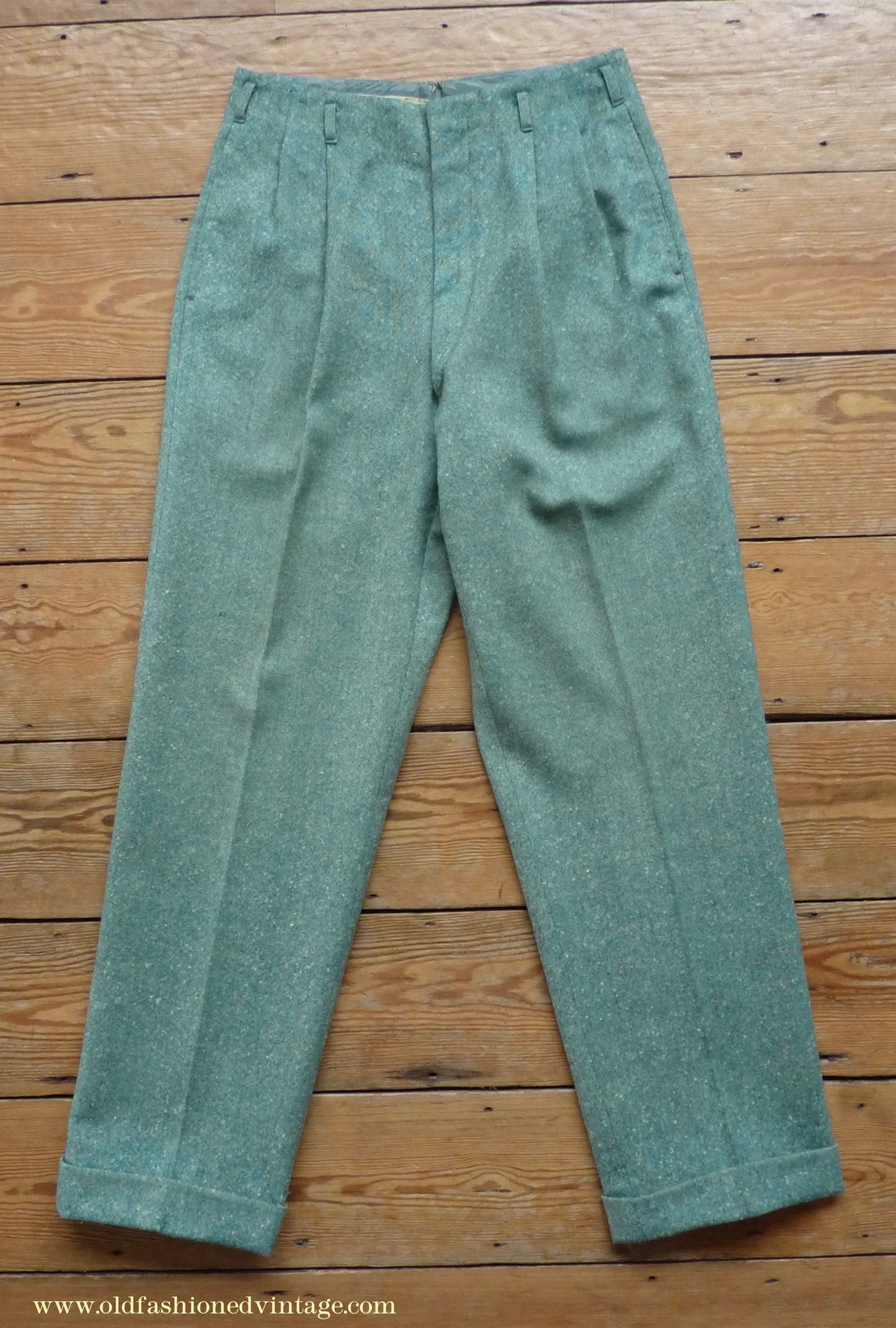 Vintage Mens 1950s Suit 2 Piece Single Breasted Japanese Custom Tailored Spearmint Green Flecked Wool Donegal Tweed 36" 38" Long