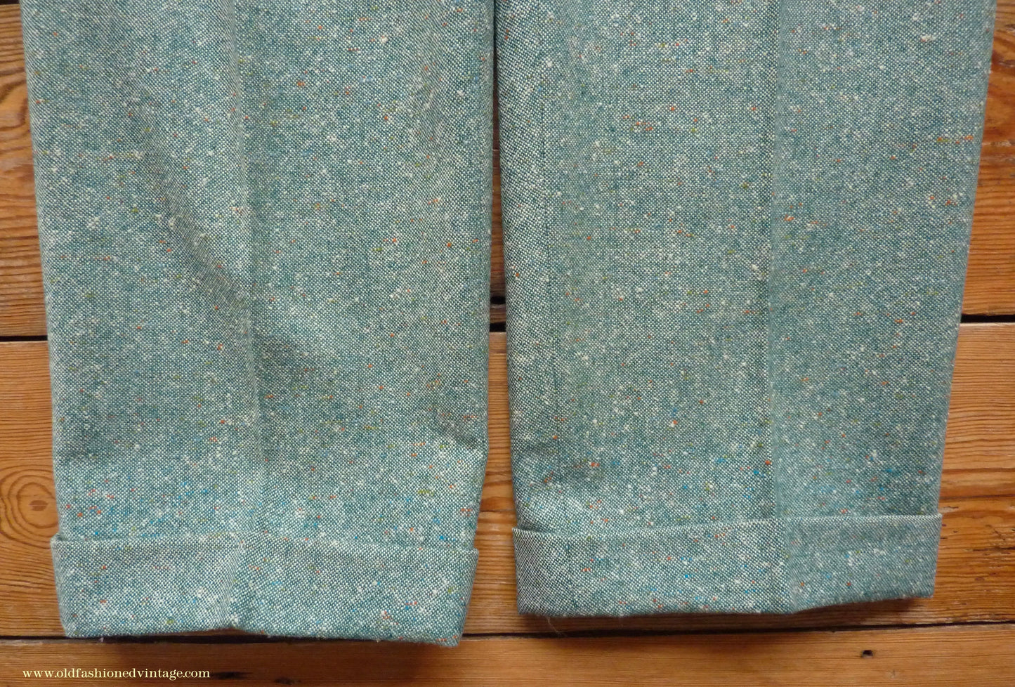 Vintage Mens 1950s Suit 2 Piece Single Breasted Japanese Custom Tailored Spearmint Green Flecked Wool Donegal Tweed 36" 38" Long
