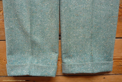 Vintage Mens 1950s Suit 2 Piece Single Breasted Japanese Custom Tailored Spearmint Green Flecked Wool Donegal Tweed 36" 38" Long