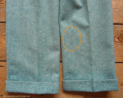 Vintage Mens 1950s Suit 2 Piece Single Breasted Japanese Custom Tailored Spearmint Green Flecked Wool Donegal Tweed 36" 38" Long