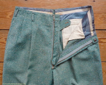 Vintage Mens 1950s Suit 2 Piece Single Breasted Japanese Custom Tailored Spearmint Green Flecked Wool Donegal Tweed 36" 38" Long