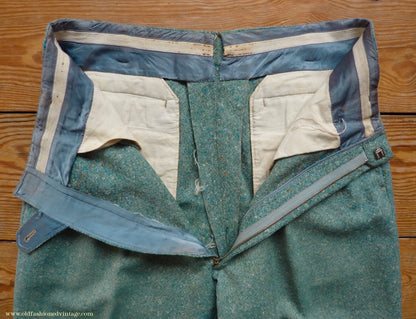 Vintage Mens 1950s Suit 2 Piece Single Breasted Japanese Custom Tailored Spearmint Green Flecked Wool Donegal Tweed 36" 38" Long