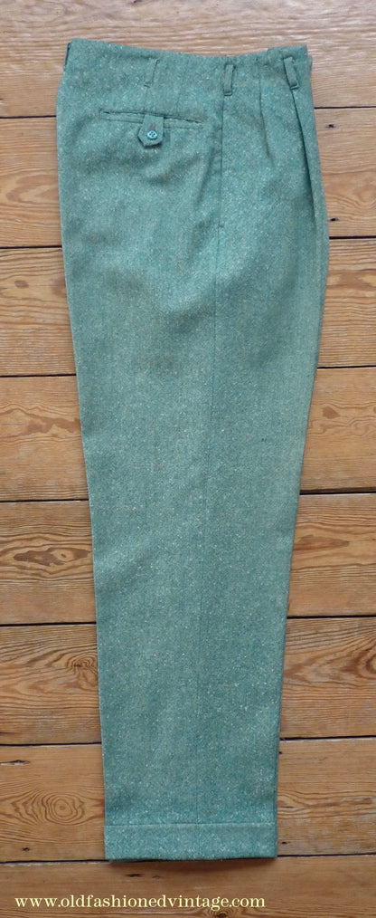 Vintage Mens 1950s Suit 2 Piece Single Breasted Japanese Custom Tailored Spearmint Green Flecked Wool Donegal Tweed 36" 38" Long