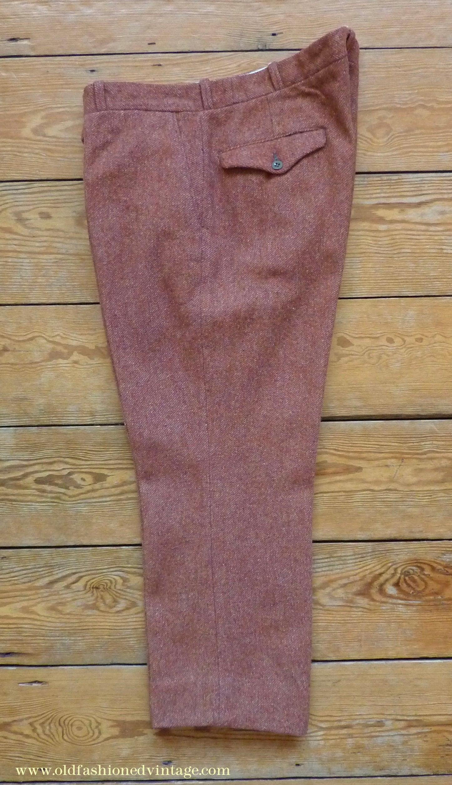 Vintage Mens 1950s Trousers Brick Red Brown Tweed Wool Pants 38" Extra Short