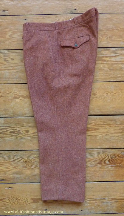 Vintage Mens 1950s Trousers Brick Red Brown Tweed Wool Pants 38" Extra Short