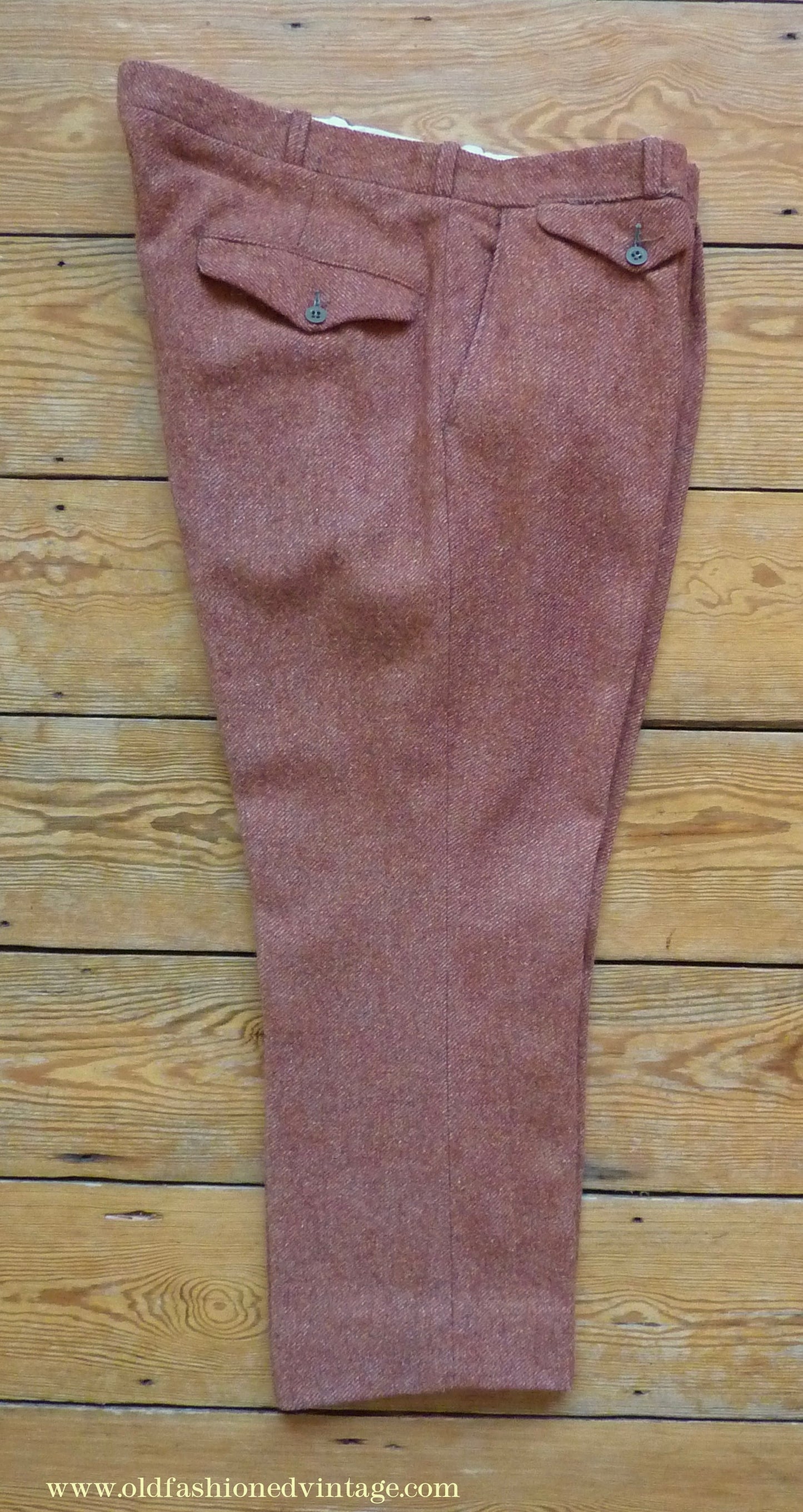 Vintage Mens 1950s Trousers Brick Red Brown Tweed Wool Pants 38" Extra Short