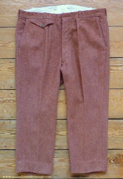 Vintage Mens 1950s Trousers Brick Red Brown Tweed Wool Pants 38" Extra Short