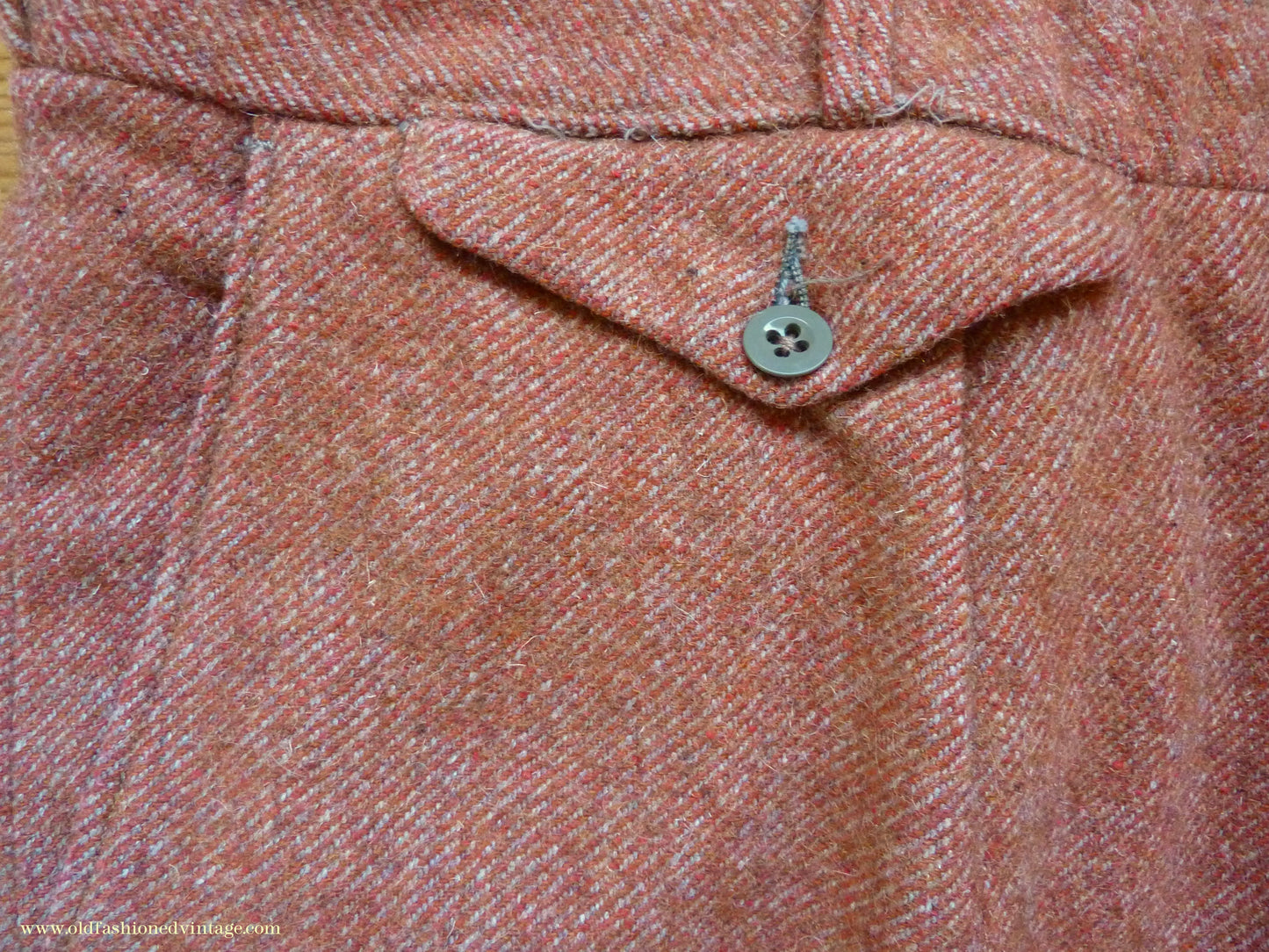Vintage Mens 1950s Trousers Brick Red Brown Tweed Wool Pants 38" Extra Short