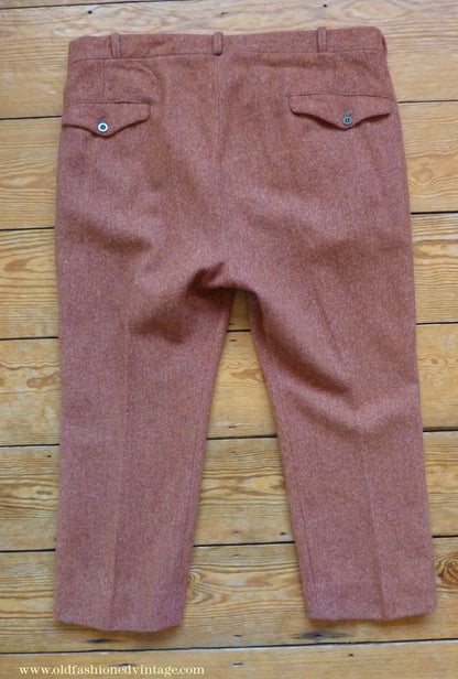 Vintage Mens 1950s Trousers Brick Red Brown Tweed Wool Pants 38" Extra Short