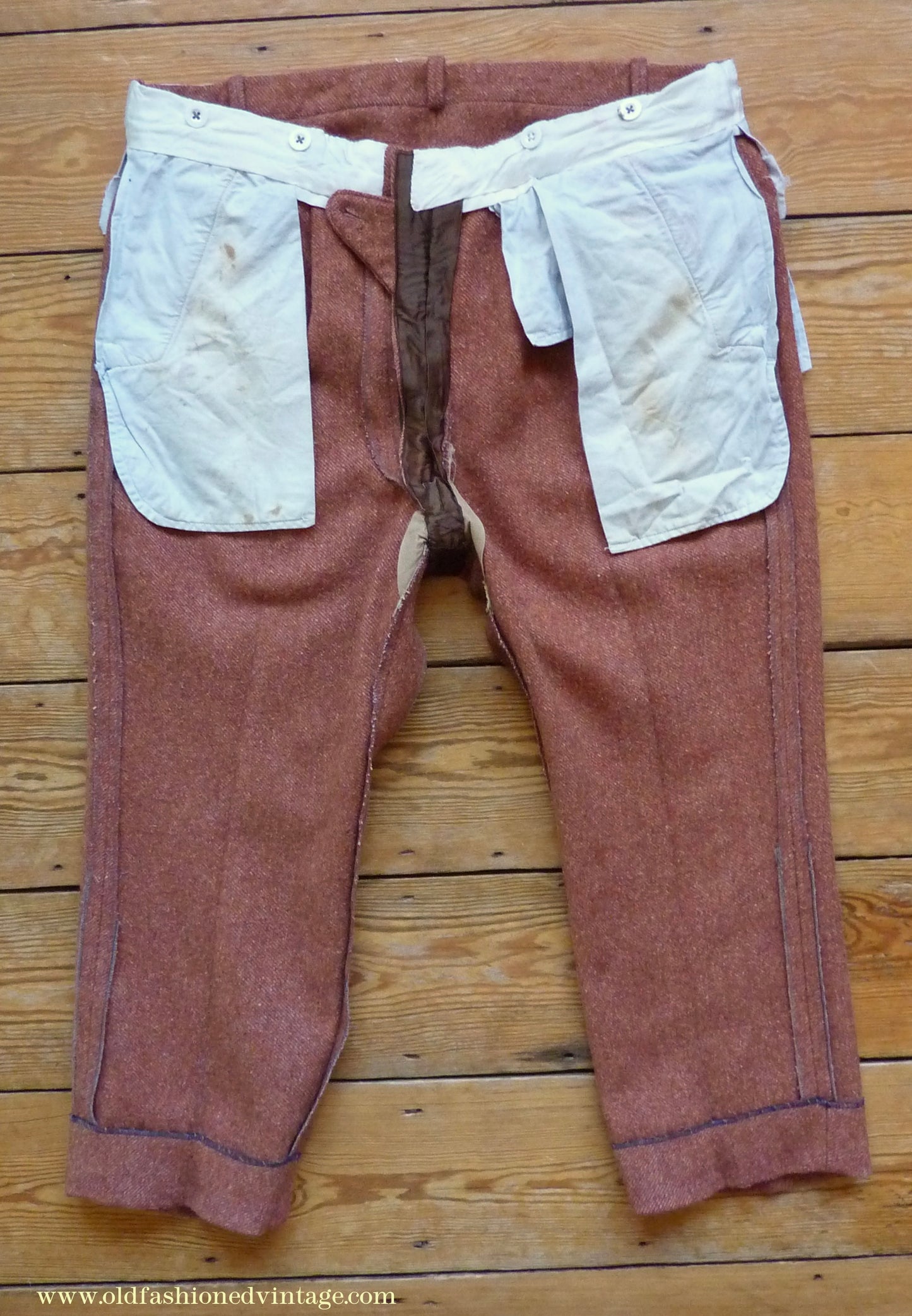 Vintage Mens 1950s Trousers Brick Red Brown Tweed Wool Pants 38" Extra Short