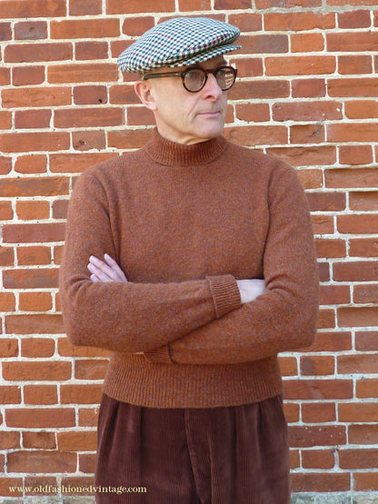 Old Fashioned Garments Vintage Reproduction 1940s Mens Polo Neck Jumper Burnt Sienna Roll Turtle Sweater M