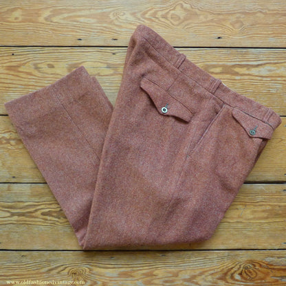 Vintage Mens 1950s Trousers Brick Red Brown Tweed Wool Pants 38" Extra Short