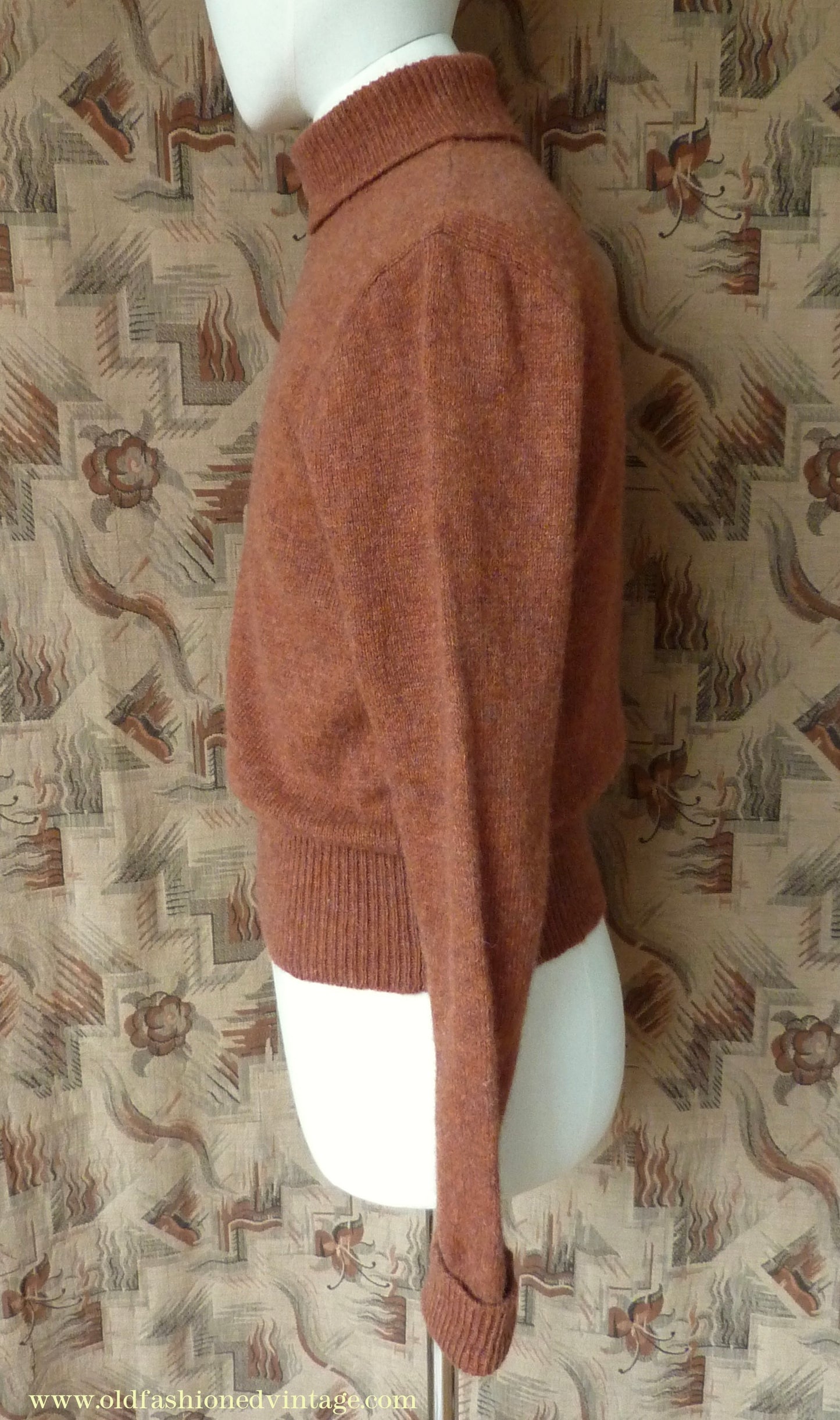 Old Fashioned Garments Vintage Reproduction 1940s Mens Polo Neck Jumper Burnt Sienna Roll Turtle Sweater M