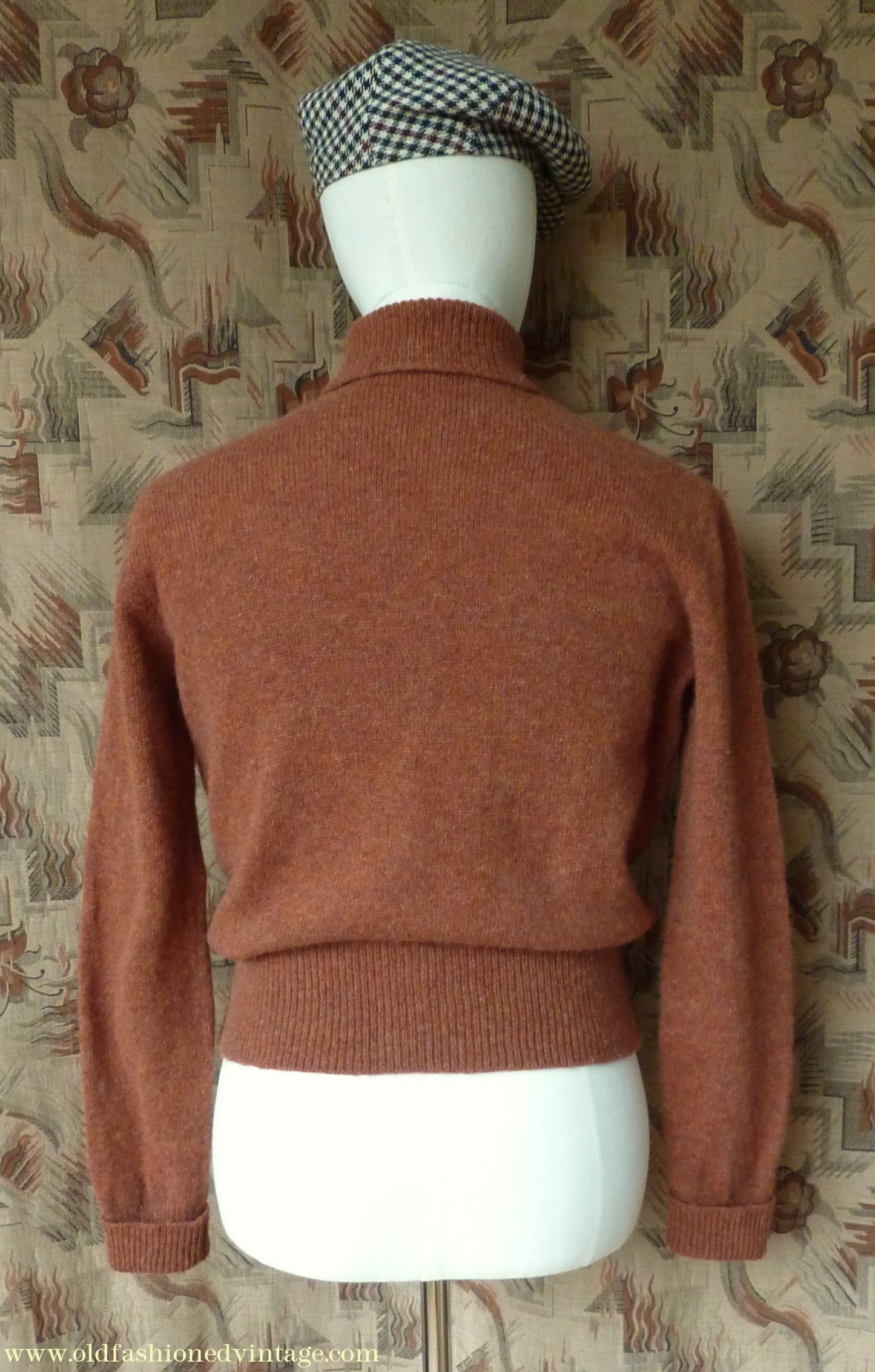 Old Fashioned Garments Vintage Reproduction 1940s Mens Polo Neck Jumper Burnt Sienna Roll Turtle Sweater M