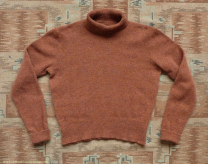 Old Fashioned Garments Vintage Reproduction 1940s Mens Polo Neck Jumper Burnt Sienna Roll Turtle Sweater M