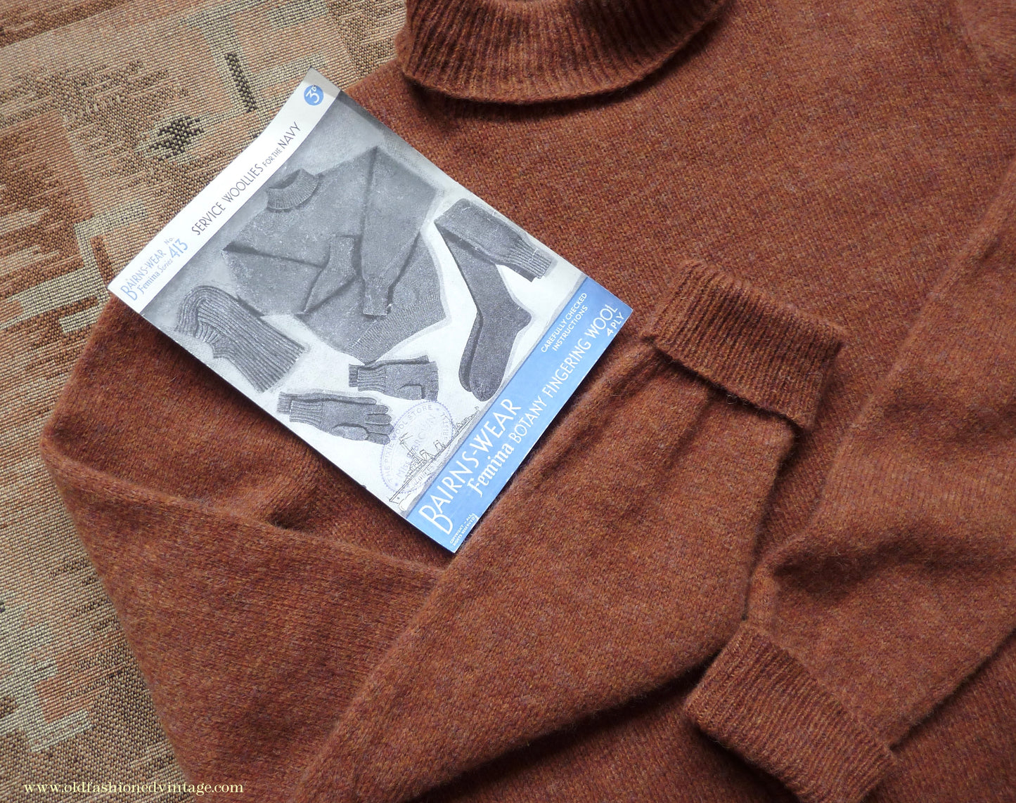 Old Fashioned Garments Vintage Reproduction 1940s Mens Polo Neck Jumper Burnt Sienna Roll Turtle Sweater M