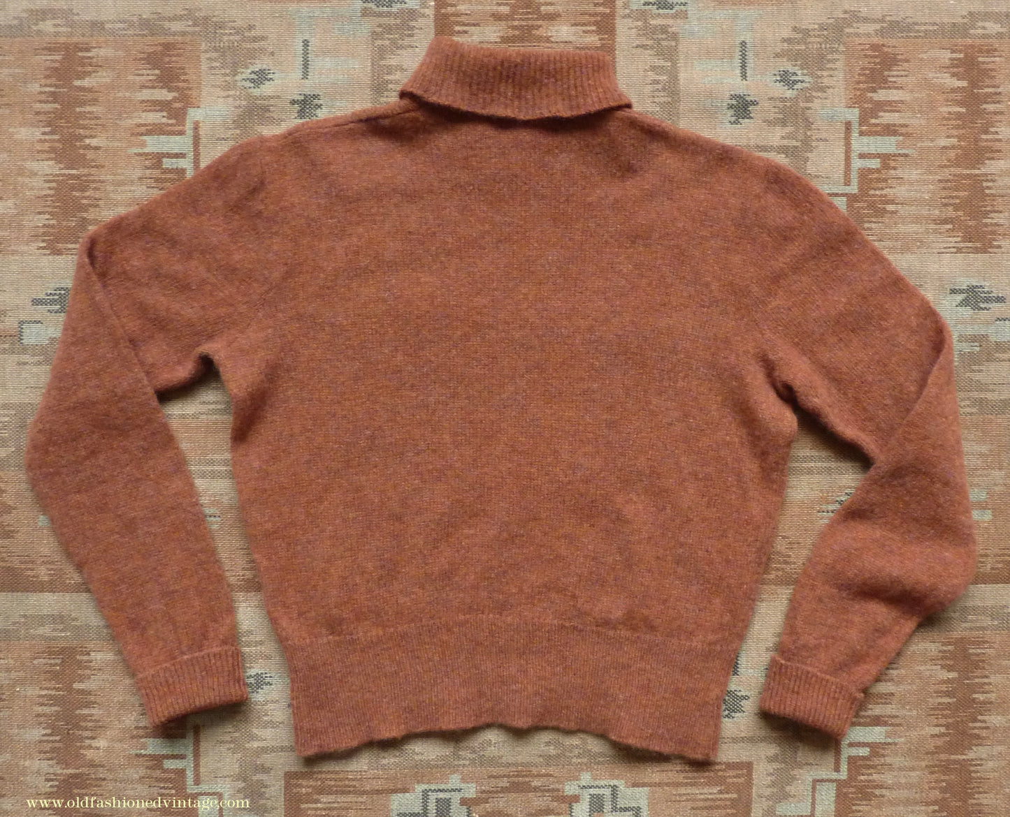Old Fashioned Garments Vintage Reproduction 1940s Mens Polo Neck Jumper Burnt Sienna Roll Turtle Sweater M