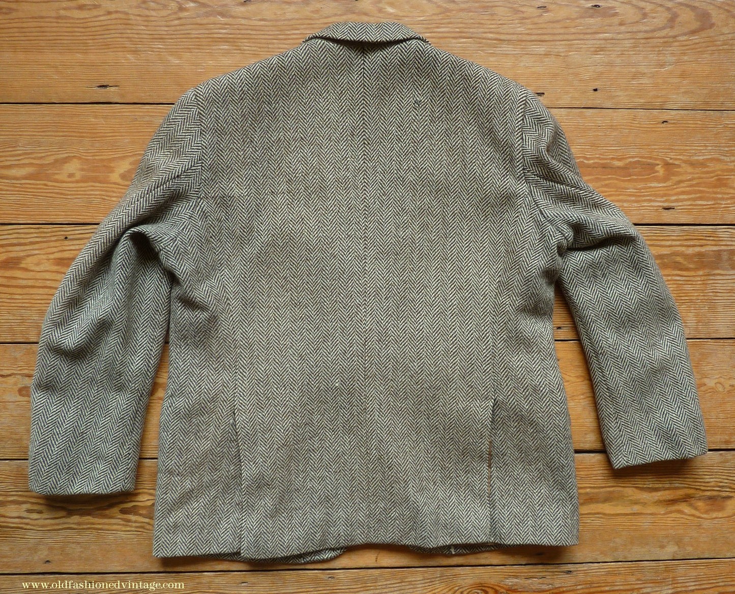 Vintage Mens 1980s Bespoke Tweed Sports Jacket Brown Beige Herringbone 44" Short