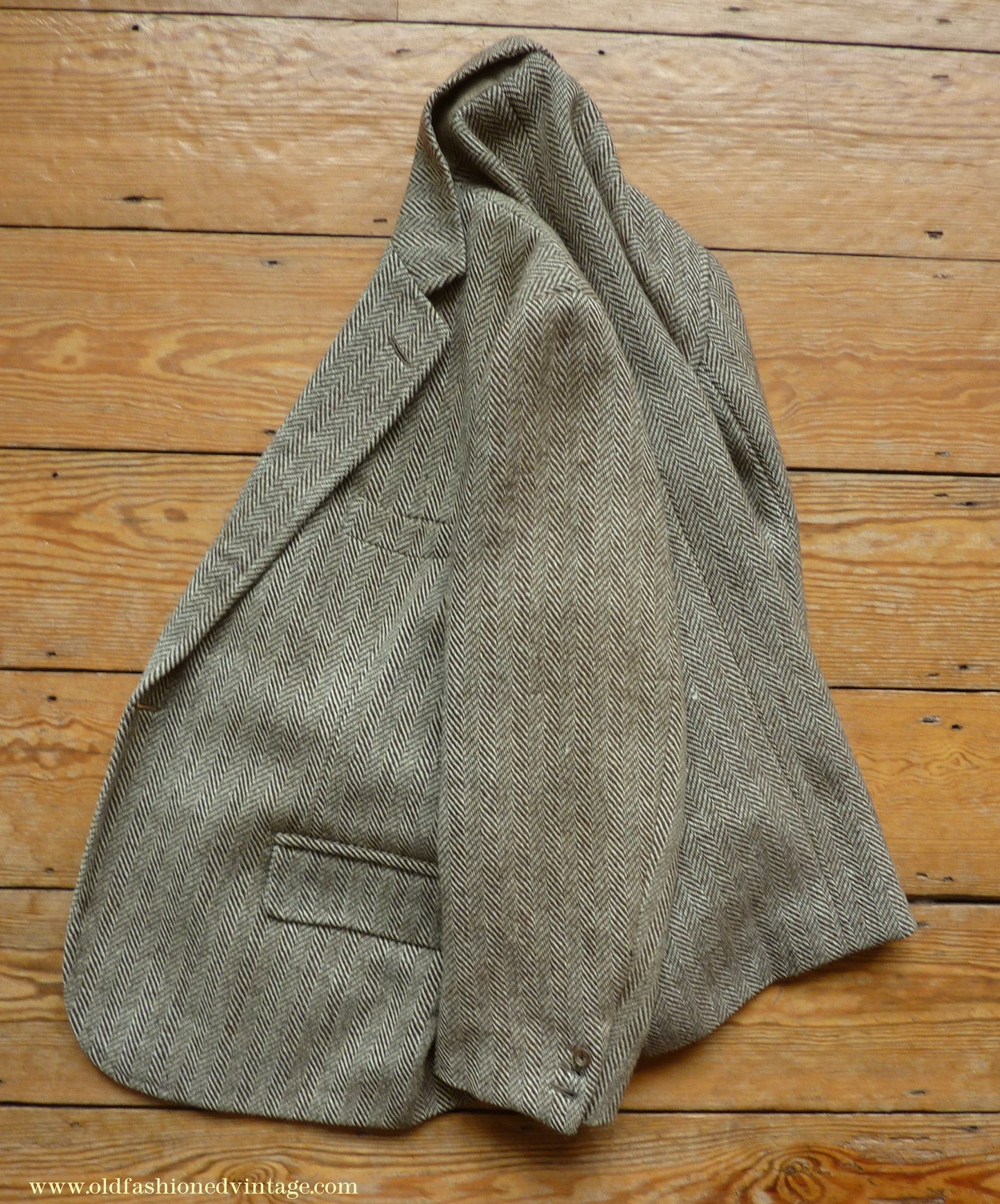 Vintage Mens 1980s Bespoke Tweed Sports Jacket Brown Beige Herringbone 44" Short