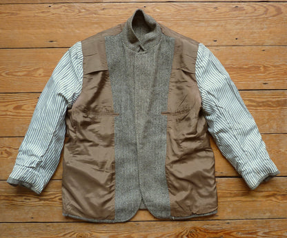 Vintage Mens 1980s Bespoke Tweed Sports Jacket Brown Beige Herringbone 44" Short
