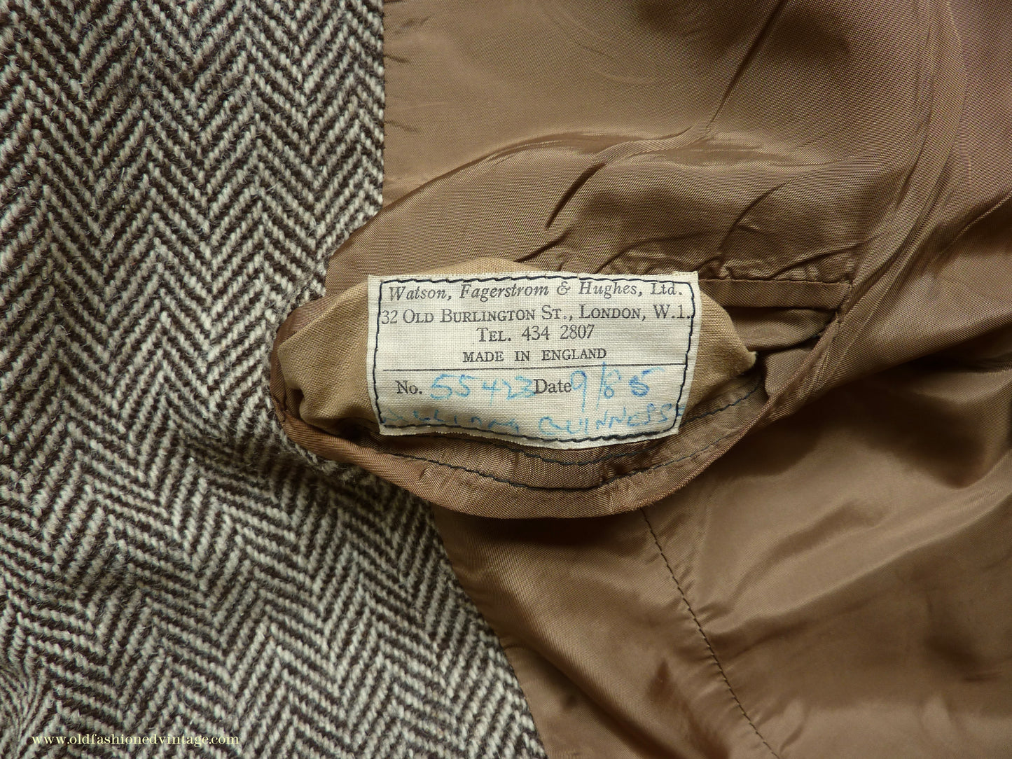 Vintage Mens 1980s Bespoke Tweed Sports Jacket Brown Beige Herringbone 44" Short
