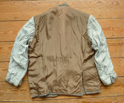 Vintage Mens 1980s Bespoke Tweed Sports Jacket Brown Beige Herringbone 44" Short