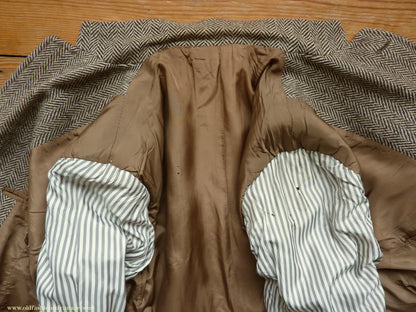 Vintage Mens 1980s Bespoke Tweed Sports Jacket Brown Beige Herringbone 44" Short