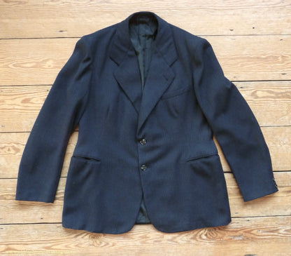 Vintage Mens 1930s 1940s Italian Bespoke Tailored 2 Piece Suit Dark Blue Wool Single Breasted 40"