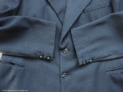 Vintage Mens 1930s 1940s Italian Bespoke Tailored 2 Piece Suit Dark Blue Wool Single Breasted 40"