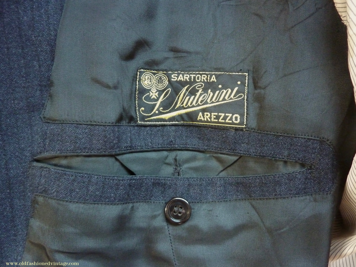 Vintage Mens 1930s 1940s Italian Bespoke Tailored 2 Piece Suit Dark Blue Wool Single Breasted 40"