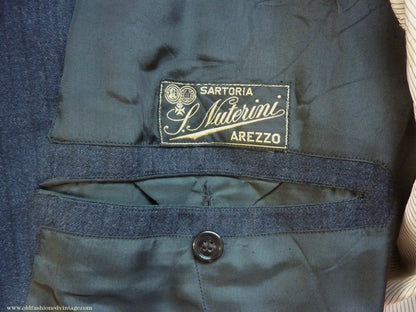 Vintage Mens 1930s 1940s Italian Bespoke Tailored 2 Piece Suit Dark Blue Wool Single Breasted 40"