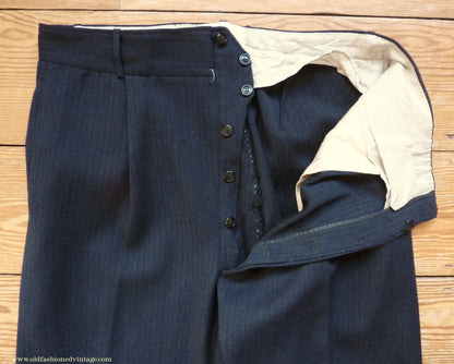 Vintage Mens 1930s 1940s Italian Bespoke Tailored 2 Piece Suit Dark Blue Wool Single Breasted 40"