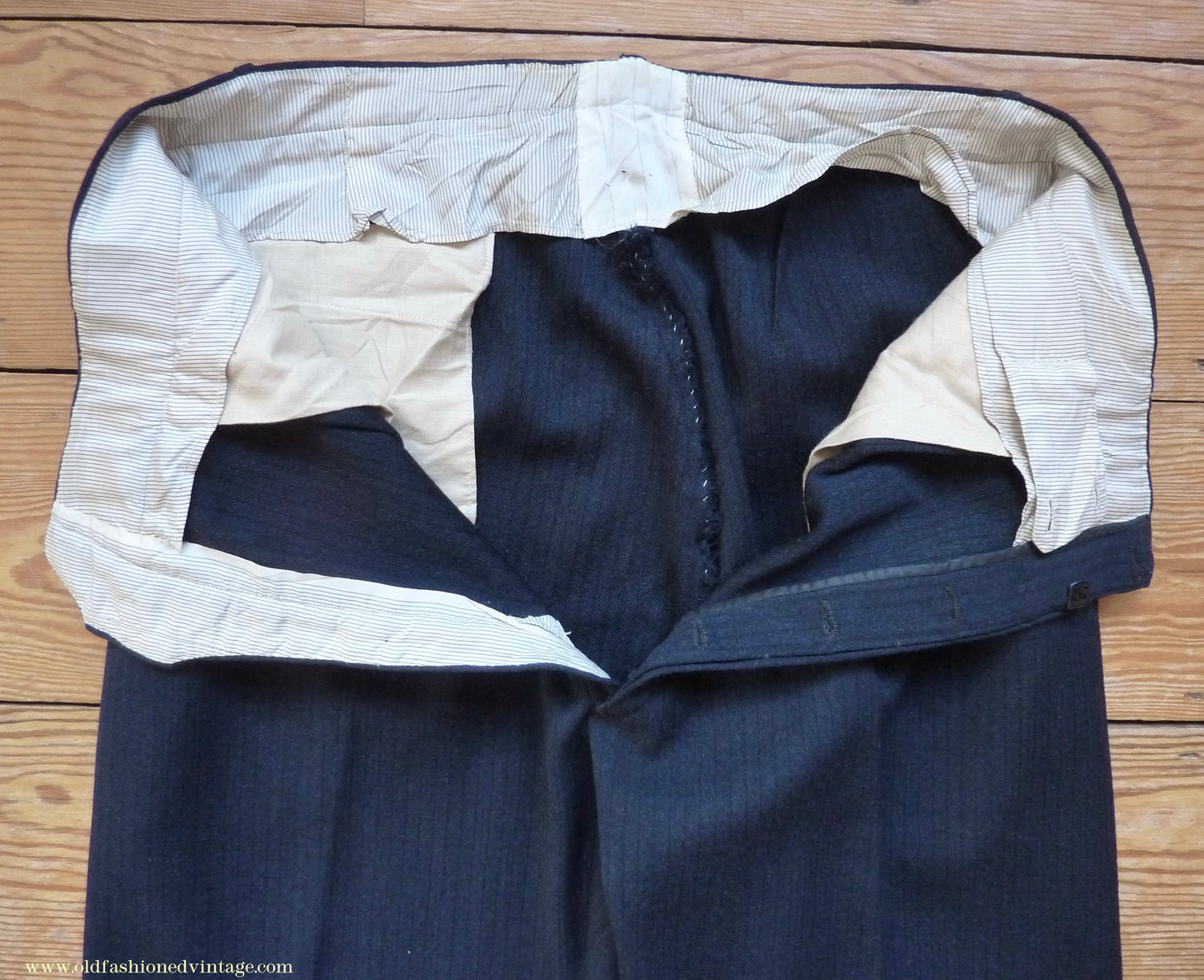 Vintage Mens 1930s 1940s Italian Bespoke Tailored 2 Piece Suit Dark Blue Wool Single Breasted 40"