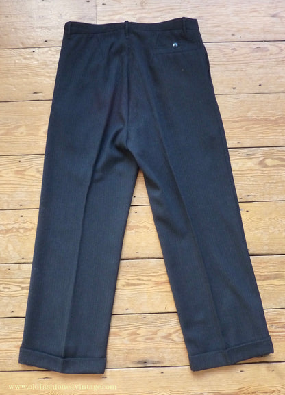Vintage Mens 1930s 1940s Italian Bespoke Tailored 2 Piece Suit Dark Blue Wool Single Breasted 40"