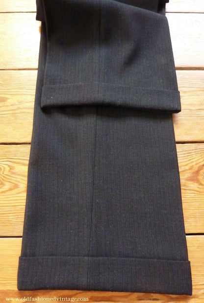 Vintage Mens 1930s 1940s Italian Bespoke Tailored 2 Piece Suit Dark Blue Wool Single Breasted 40"