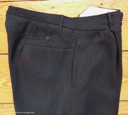 Vintage Mens 1930s 1940s Italian Bespoke Tailored 2 Piece Suit Dark Blue Wool Single Breasted 40"