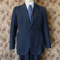 Vintage Mens 1930s 1940s Italian Bespoke Tailored 2 Piece Suit Dark Blue Wool Single Breasted 40"