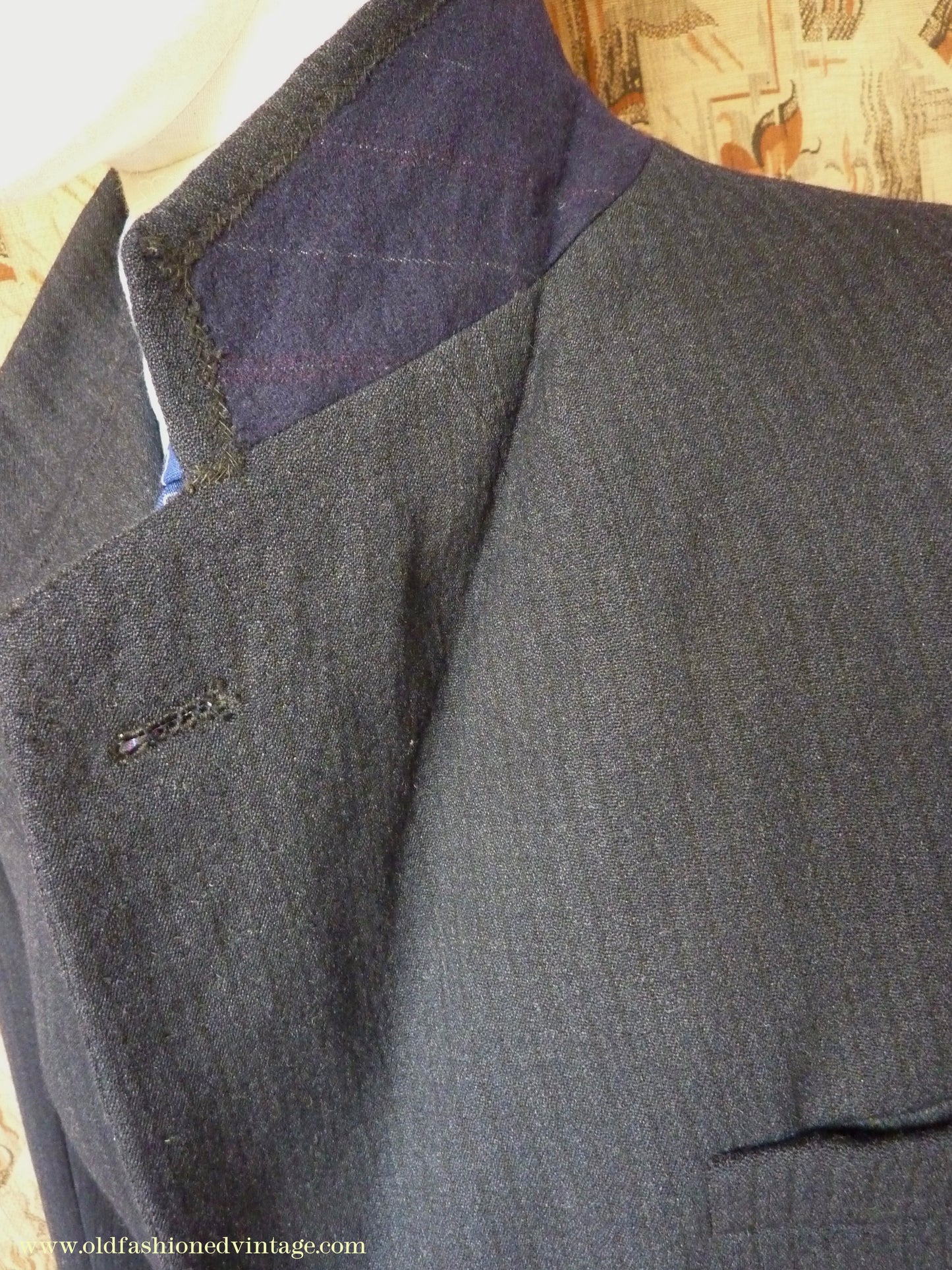 Vintage Mens 1930s 1940s Italian Bespoke Tailored 2 Piece Suit Dark Blue Wool Single Breasted 40"