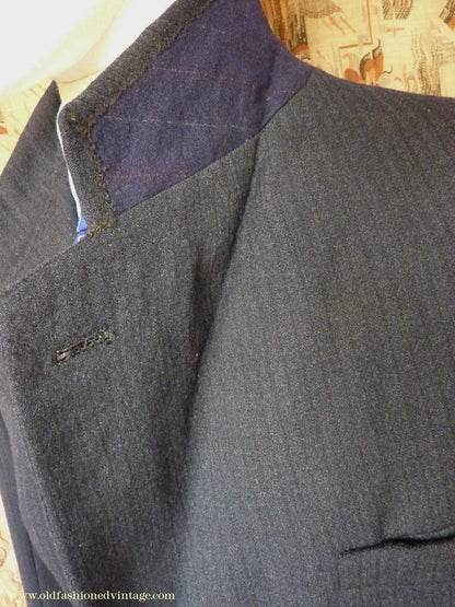 Vintage Mens 1930s 1940s Italian Bespoke Tailored 2 Piece Suit Dark Blue Wool Single Breasted 40"