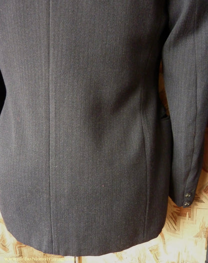 Vintage Mens 1930s 1940s Italian Bespoke Tailored 2 Piece Suit Dark Blue Wool Single Breasted 40"
