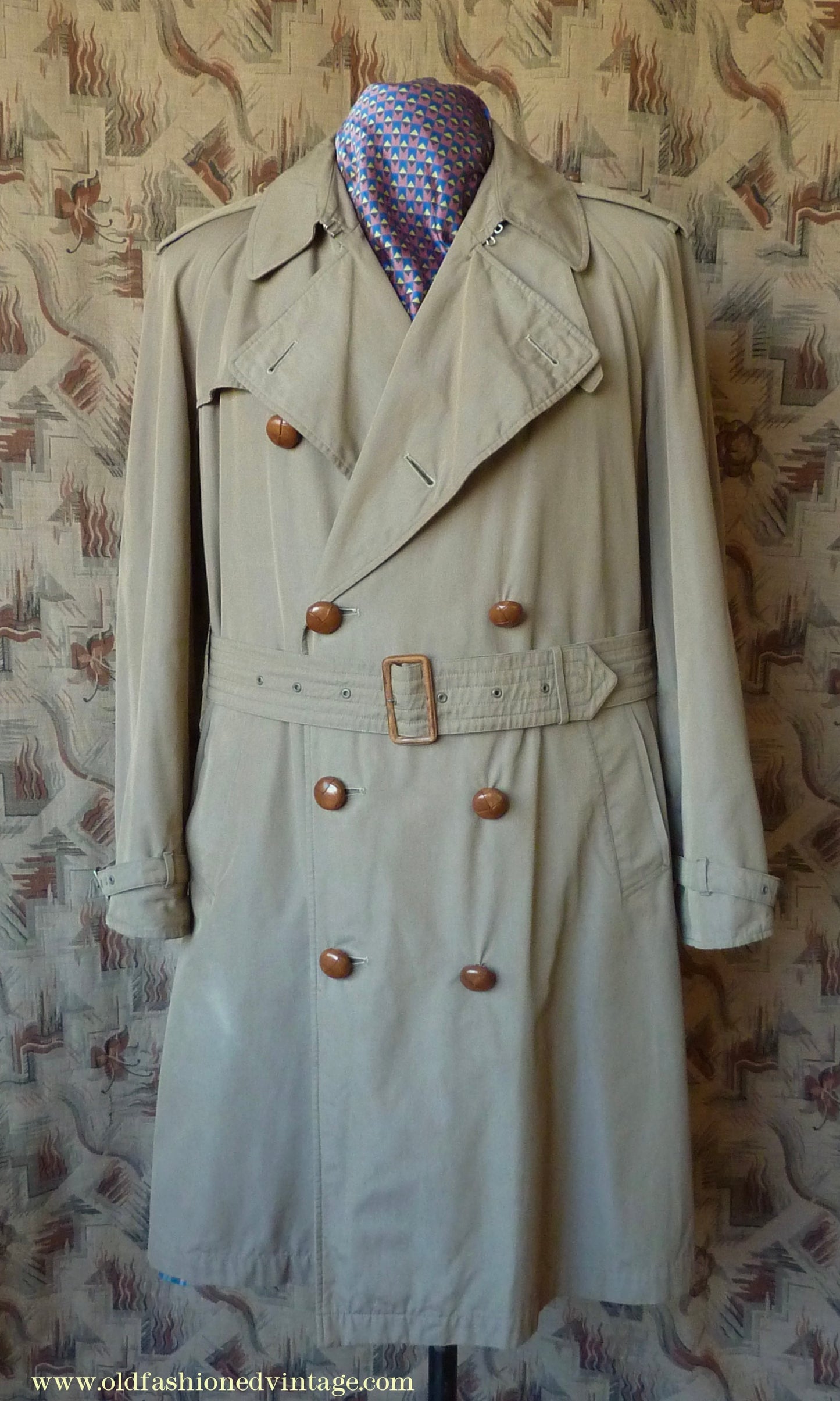 Vintage Mens 1940s 1950s Moss Bros Trench Coat Double Breasted Raincoat Mac L / XL