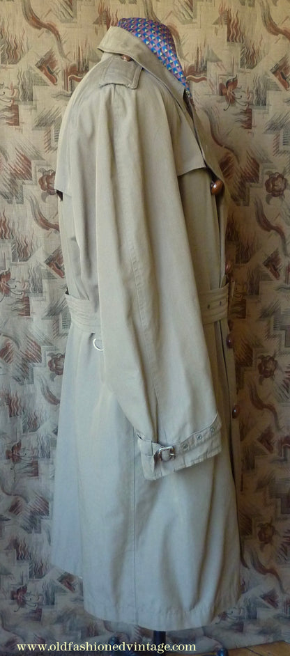 Vintage Mens 1940s 1950s Moss Bros Trench Coat Double Breasted Raincoat Mac L / XL