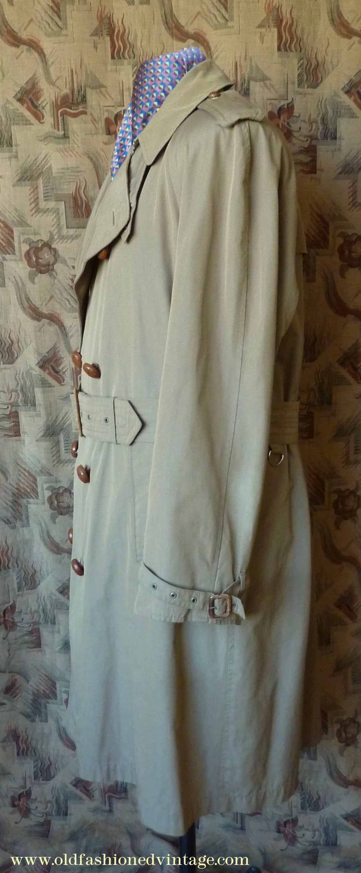 Vintage Mens 1940s 1950s Moss Bros Trench Coat Double Breasted Raincoat Mac L / XL