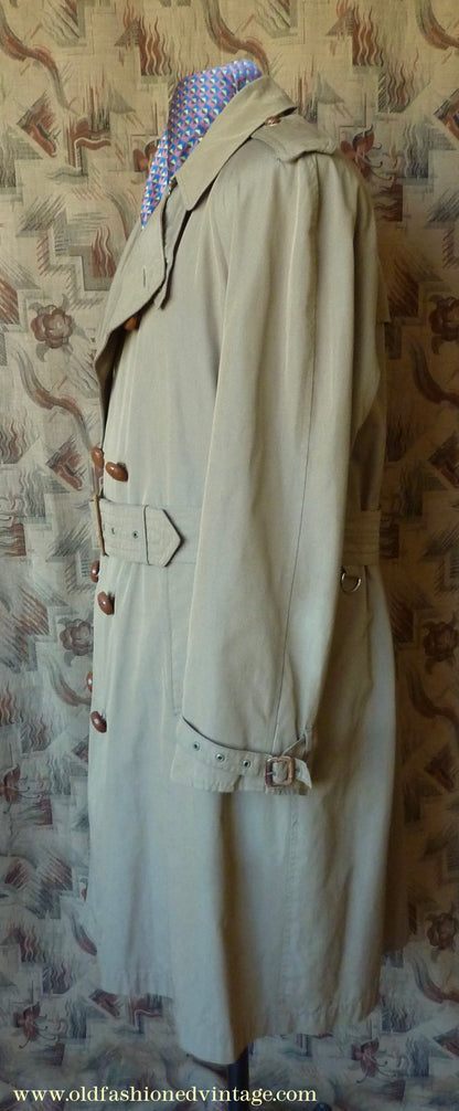 Vintage Mens 1940s 1950s Moss Bros Trench Coat Double Breasted Raincoat Mac L / XL