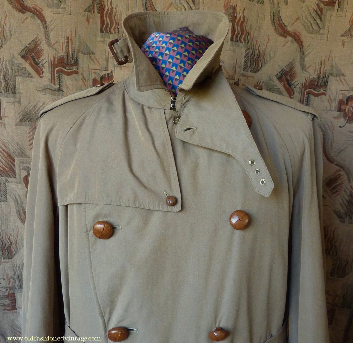 Vintage Mens 1940s 1950s Moss Bros Trench Coat Double Breasted Raincoat Mac L / XL