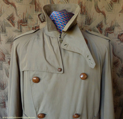 Vintage Mens 1940s 1950s Moss Bros Trench Coat Double Breasted Raincoat Mac L / XL