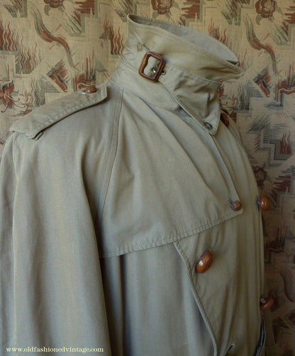 Vintage Mens 1940s 1950s Moss Bros Trench Coat Double Breasted Raincoat Mac L / XL